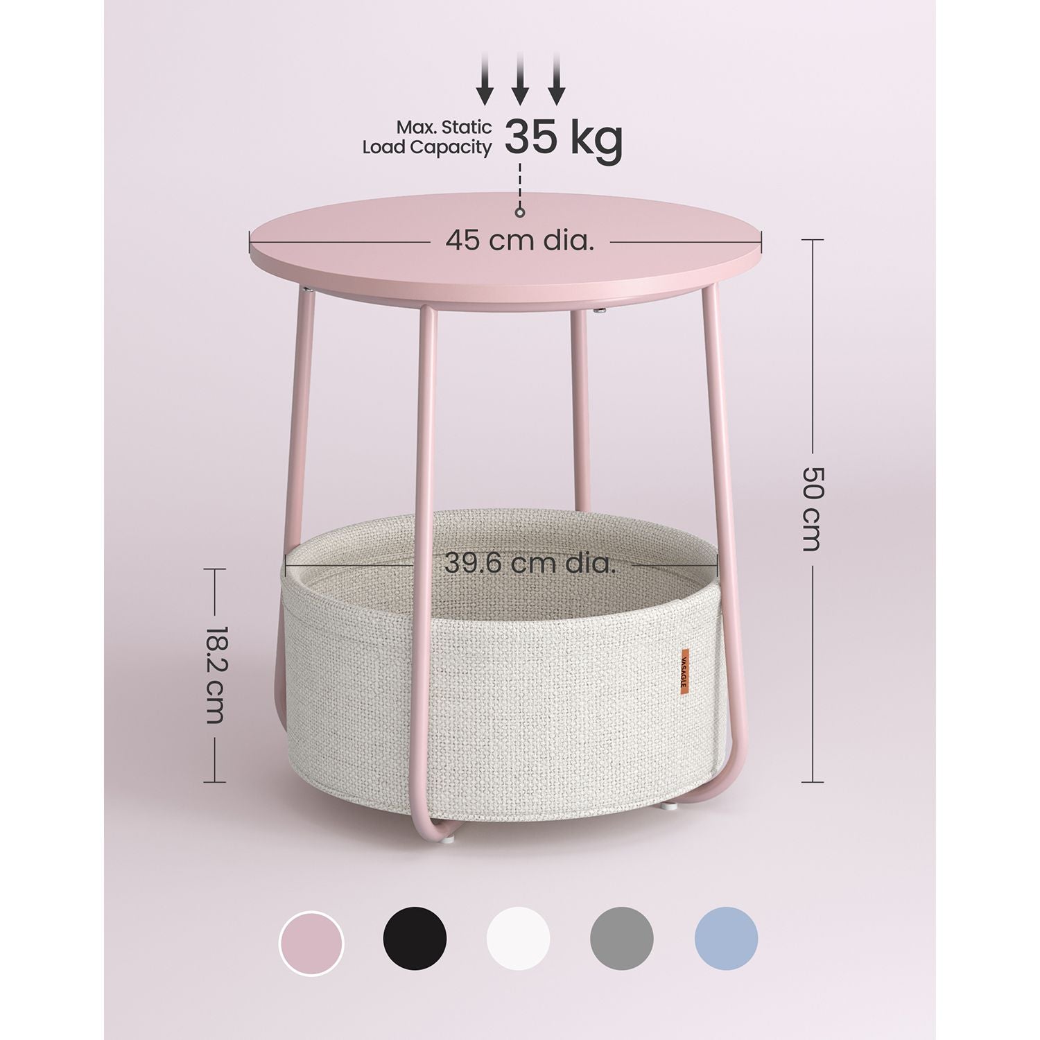 Round End Table – Wood and Fabric – Black with Wood Grain and Dark Turquoise – Spacious Design for Living Room and Bedroom