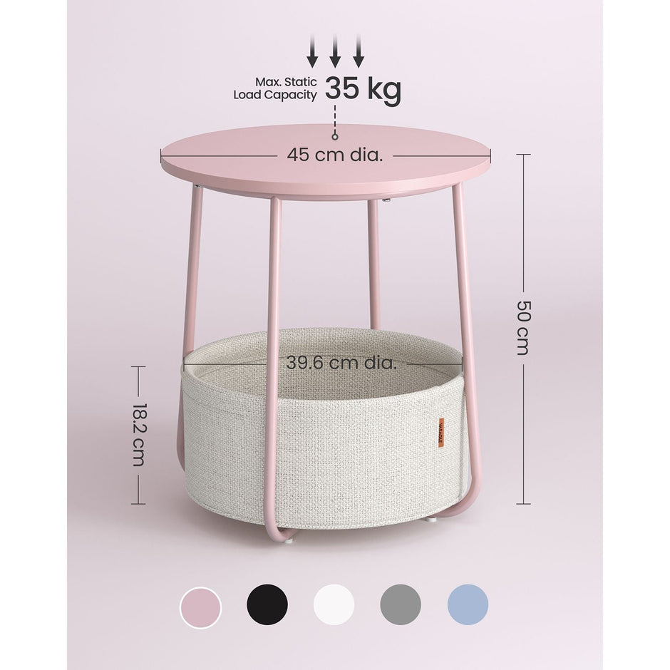 Round End Table – Wood and Fabric – Black with Wood Grain and Dark Turquoise – Spacious Design for Living Room and Bedroom