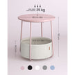 Round End Table – Wood and Fabric – Black with Wood Grain and Dark Turquoise – Spacious Design for Living Room and Bedroom