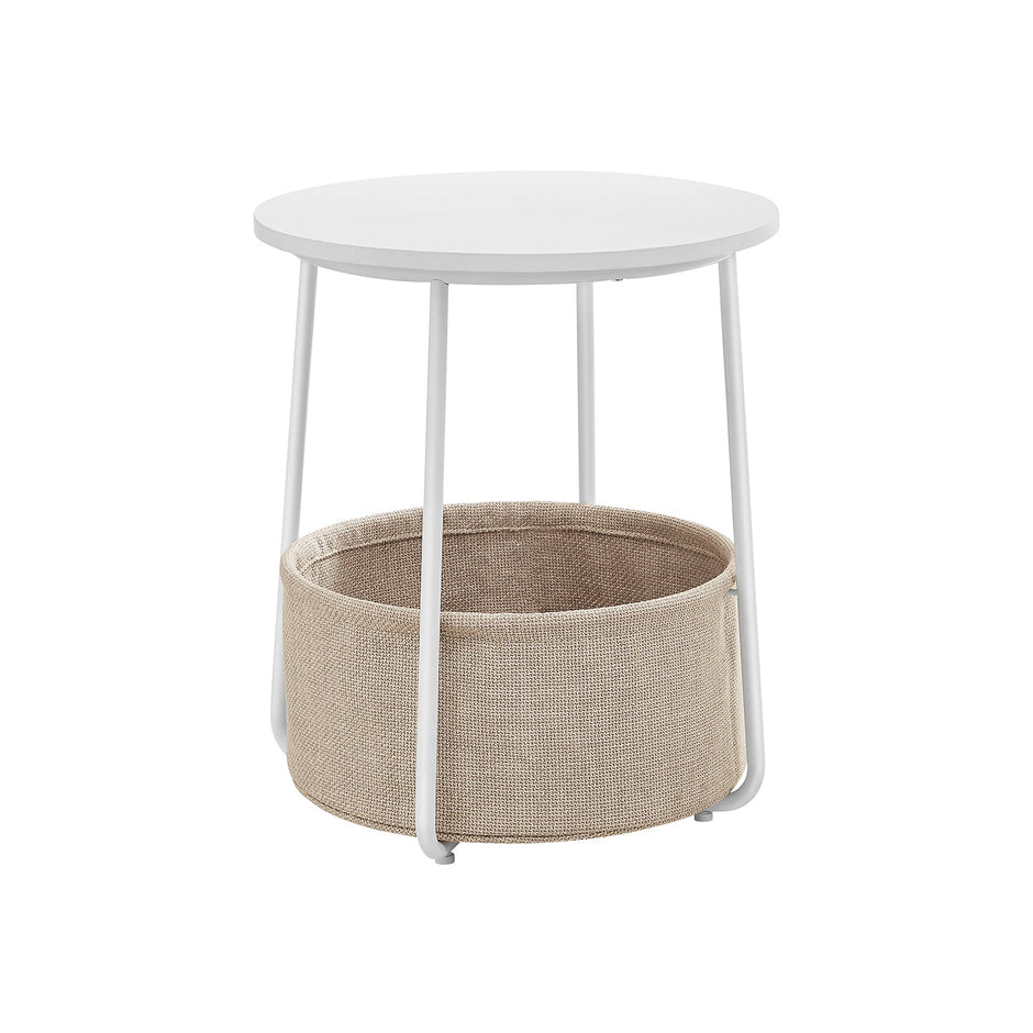Round Side Table – Wood with Fabric Basket – Black and Dark Turquoise – Modern Design, Spacious