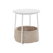 Round Side Table – Wood with Fabric Basket – Black and Dark Turquoise – Modern Design, Spacious