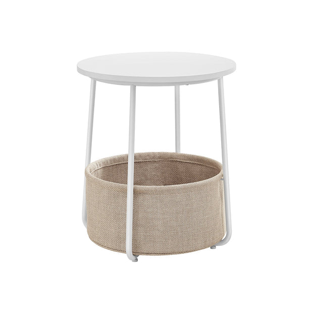 Round End Table – Wood and Fabric – Black with Wood Grain and Dark Turquoise – Spacious Design for Living Room and Bedroom