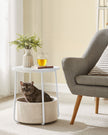 Round Side Table – Wood with Fabric Basket – Black and Dark Turquoise – Modern Design, Spacious