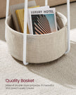 Round Side Table – Wood with Fabric Basket – Black and Dark Turquoise – Modern Design, Spacious