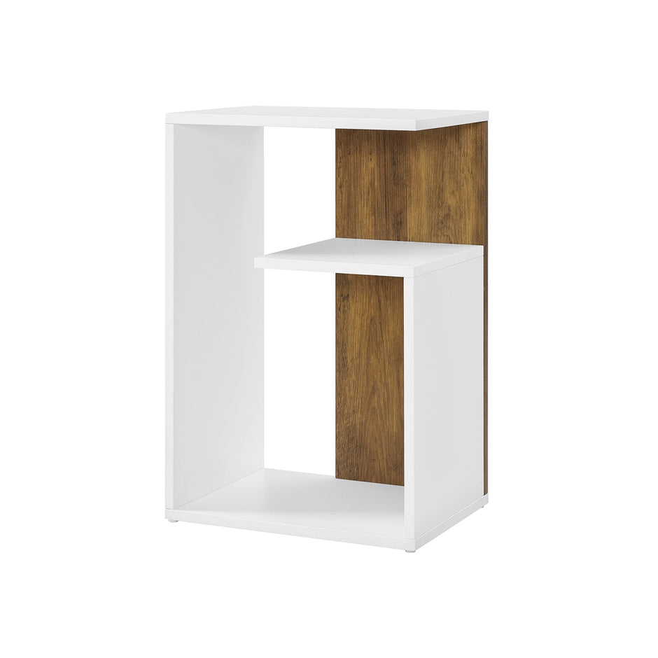 Side Table – Engineered Wood – Rustic Walnut and White – Versatile Open Storage, Modern Design, 30 x 40 x 60 cm