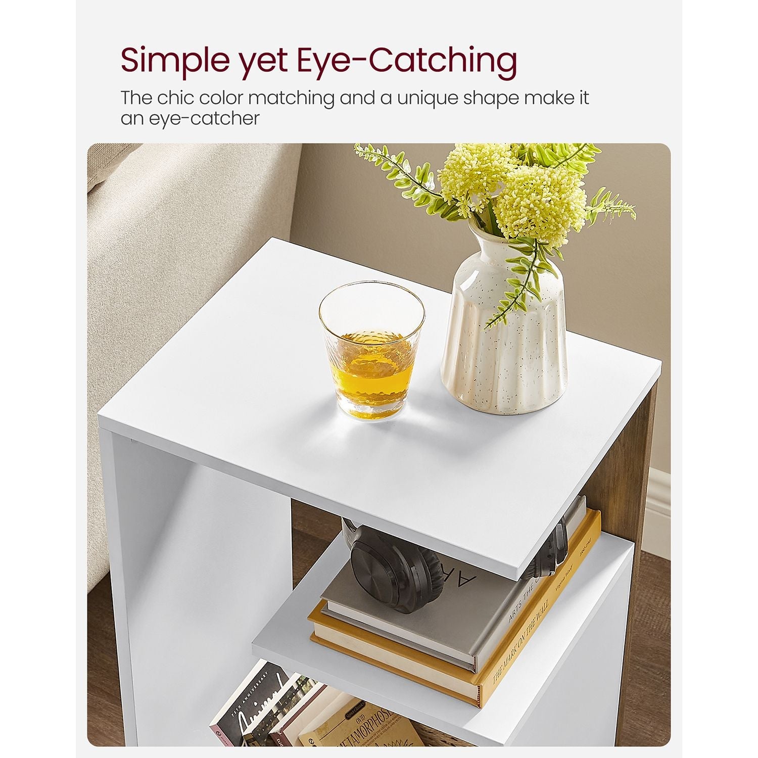 Side Table – Engineered Wood – Rustic Walnut and White – Versatile Open Storage, Modern Design, 30 x 40 x 60 cm