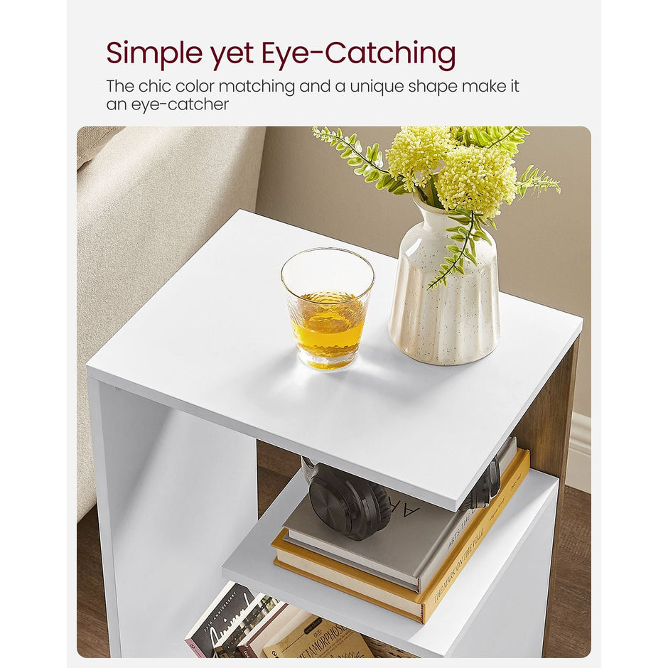 Side Table – Engineered Wood – Rustic Walnut and White – Versatile Open Storage, Modern Design, 30 x 40 x 60 cm