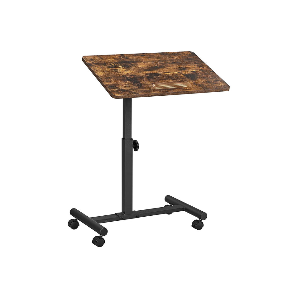 Industrial Laptop Table – Wood and Metal – Rustic Brown and Black – Adjustable Height with Tilting Top