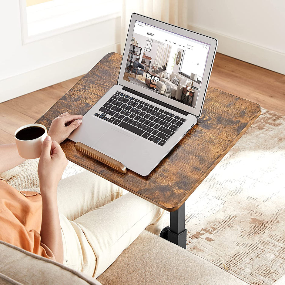 Industrial Laptop Table – Wood and Metal – Rustic Brown and Black – Adjustable Height with Tilting Top