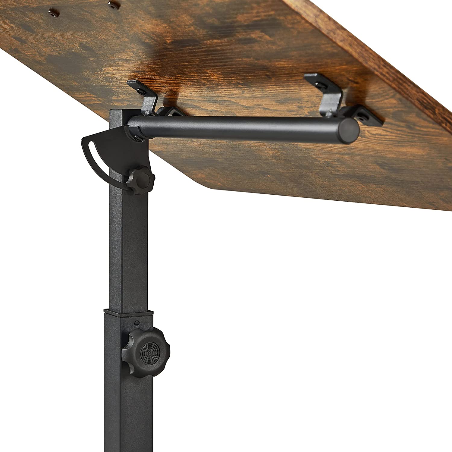 Industrial Laptop Table – Wood and Metal – Rustic Brown and Black – Adjustable Height with Tilting Top