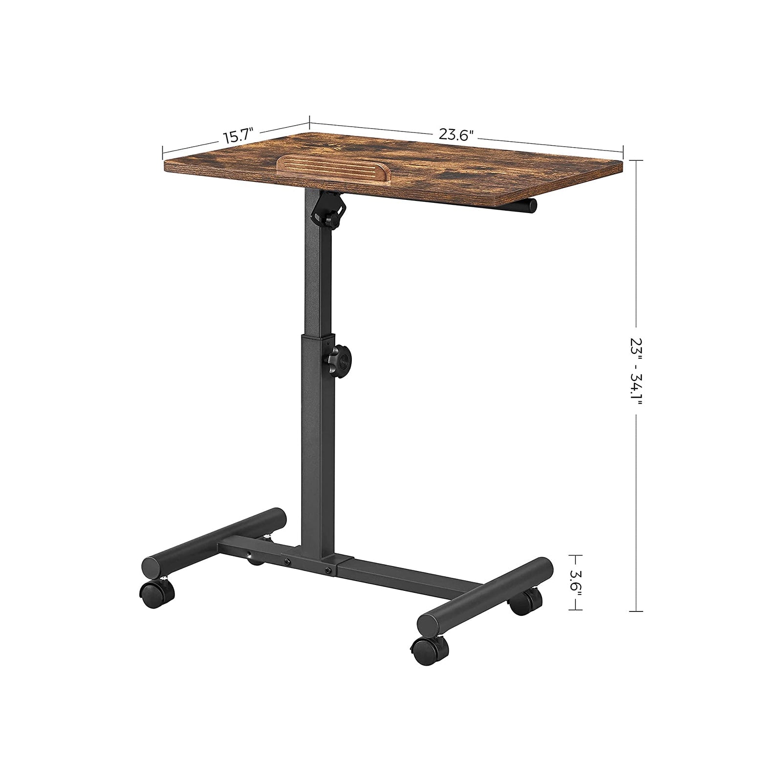 Industrial Laptop Table – Wood and Metal – Rustic Brown and Black – Adjustable Height with Tilting Top