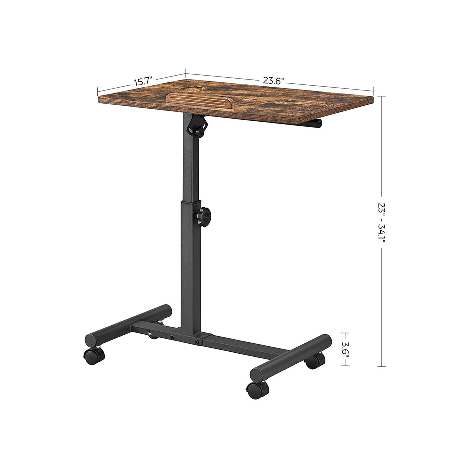 Industrial Laptop Table – Wood and Metal – Rustic Brown and Black – Adjustable Height with Tilting Top