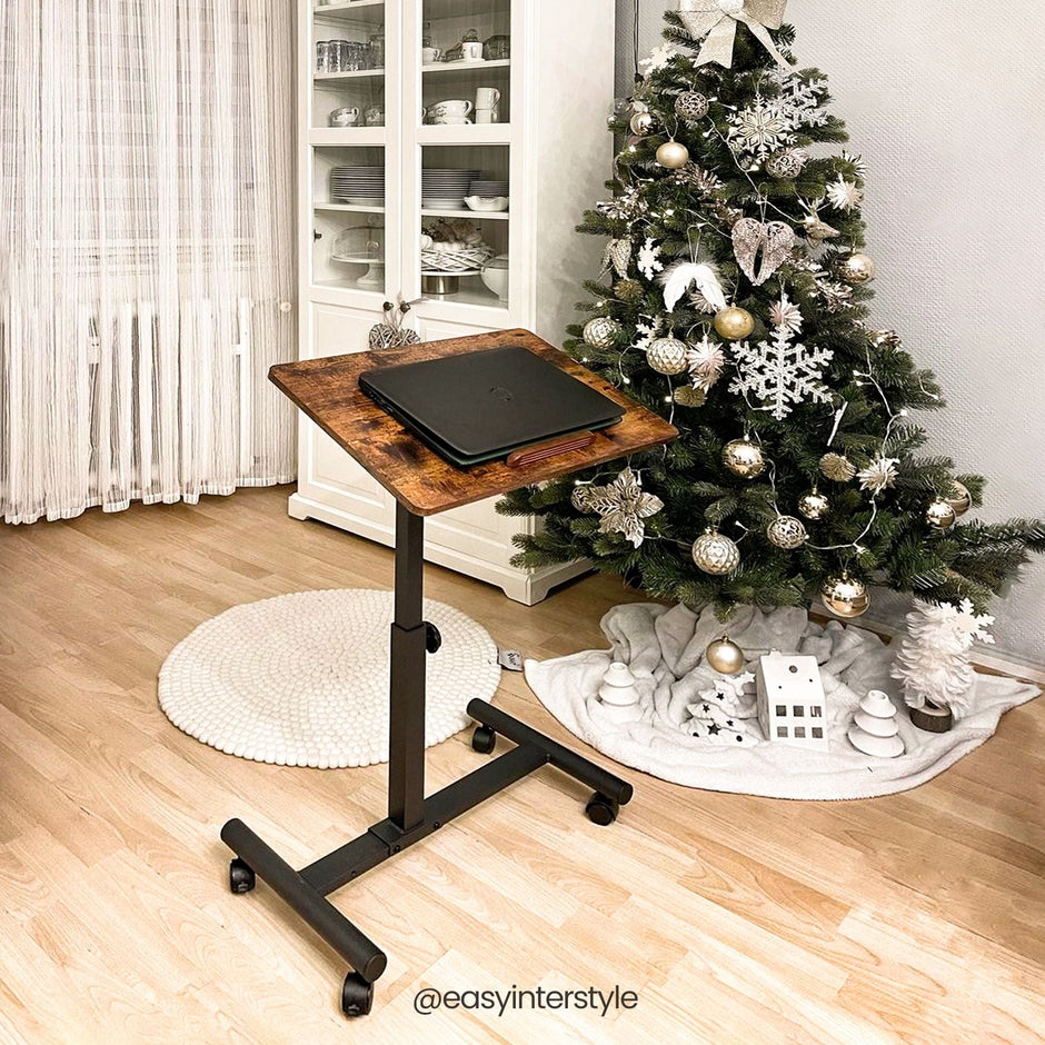 Industrial Laptop Table – Wood and Metal – Rustic Brown and Black – Adjustable Height with Tilting Top