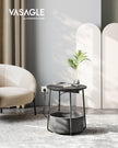 Round Side Table – Wood and Fabric – Ebony Black and Slate Grey – With Charging Station and USB Ports