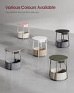 Round Side Table – Wood and Fabric – Ebony Black and Slate Grey – With Charging Station and USB Ports