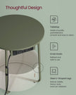 Round Side Table – Wood and Fabric – Forest Green and Cream White – With Charging Station and USB Ports