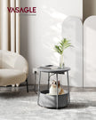 Round Side Table – Fabric and Wood – Dove Grey and Slate Grey – With Charging Station and USB Ports