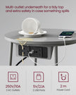 Round Side Table – Fabric and Wood – Dove Grey and Slate Grey – With Charging Station and USB Ports
