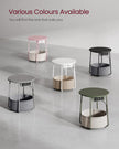 Round Side Table – Wood – Grey – With Fabric Basket and Charging Station