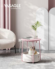 Round Side Table – Fabric – Jelly Pink and Cream White – With Charging Station and USB Ports