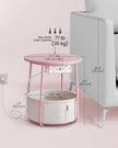 Round Side Table – Fabric – Jelly Pink and Cream White – With Charging Station and USB Ports