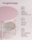 Round Side Table – Fabric – Jelly Pink and Cream White – With Charging Station and USB Ports