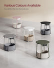 Round Side Table – Wood and Fabric – White – Includes Power Outlets and USB Ports