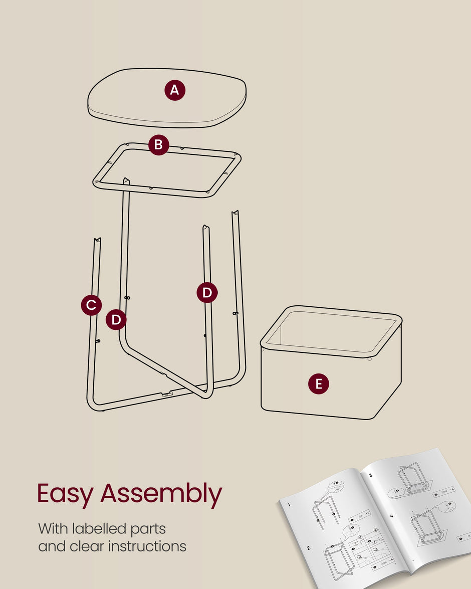 Square Side Table – Matte Finish – White and Camel Brown – With Fabric Basket