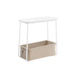 Rectangular Side Table – Wood and Fabric – Matte White and Camel Brown – Modern Design with Storage Basket
