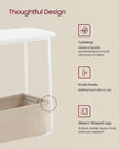 Rectangular Side Table – Wood and Fabric – Matte White and Camel Brown – Modern Design with Storage Basket