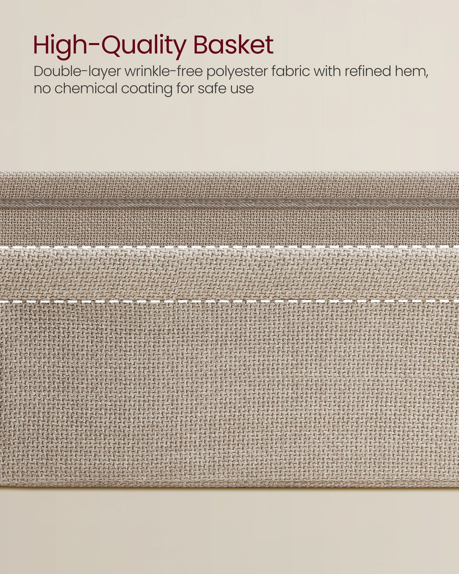 Rectangular Side Table – Wood and Fabric – Matte White and Camel Brown – Modern Design with Storage Basket