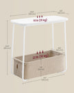 Rectangular Side Table – Wood and Fabric – Matte White and Camel Brown – Modern Design with Storage Basket