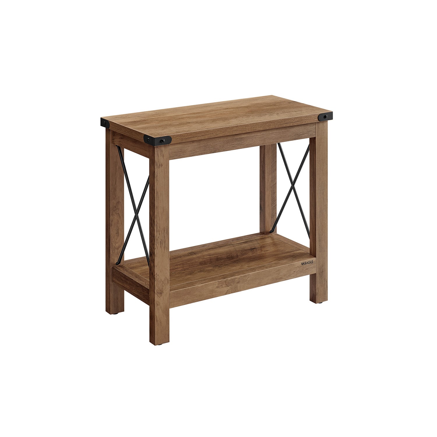 2-Tier Side Table – Wood – Honey Brown – Compact Design with Bottom Shelf