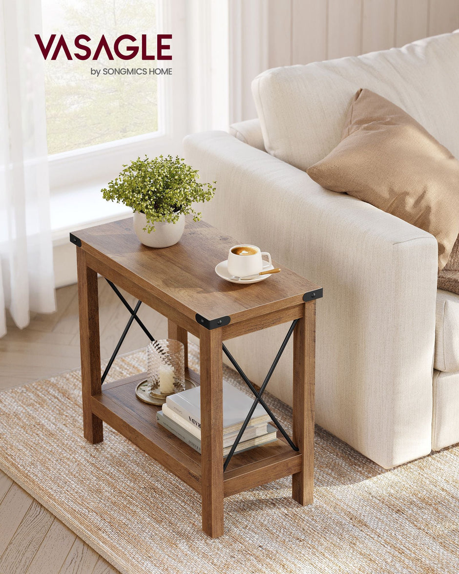 2-Tier Side Table – Wood – Honey Brown – Compact Design with Bottom Shelf