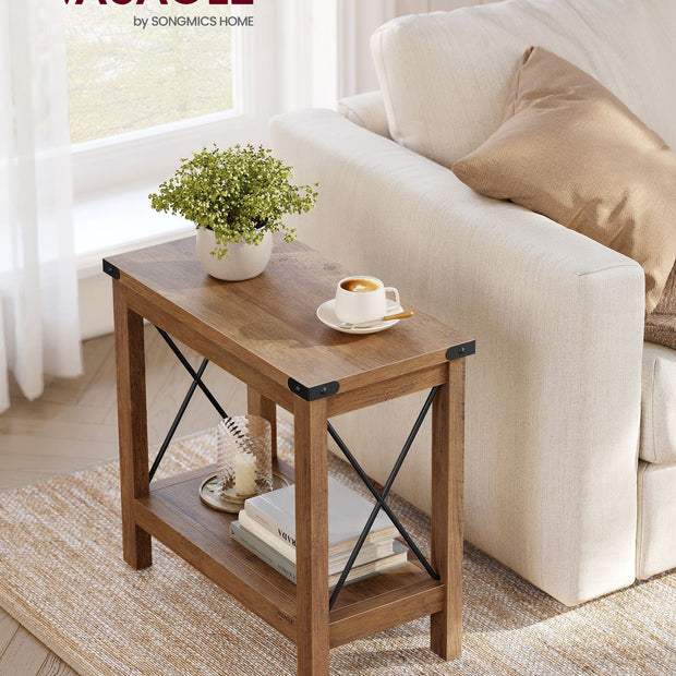 2-Tier Side Table – Wood – Honey Brown – Compact Design with Bottom Shelf