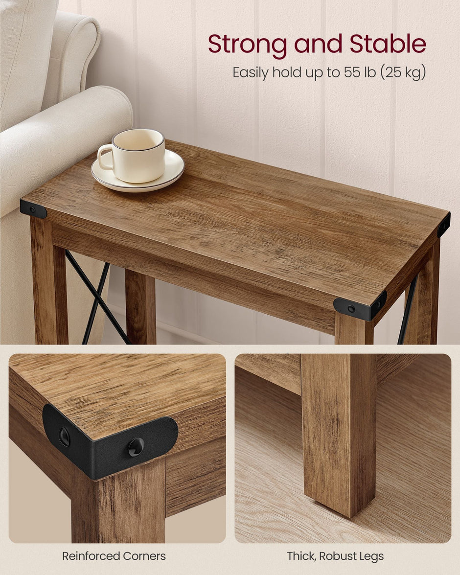 2-Tier Side Table – Wood – Honey Brown – Compact Design with Bottom Shelf