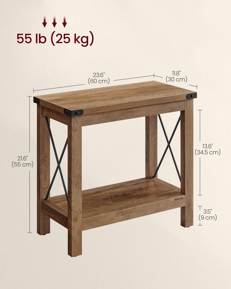 2-Tier Side Table – Wood – Honey Brown – Compact Design with Bottom Shelf