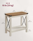 2-Tier Side Table – Wood – Rustic White and Honey Brown – Bottom Shelf for Small Spaces