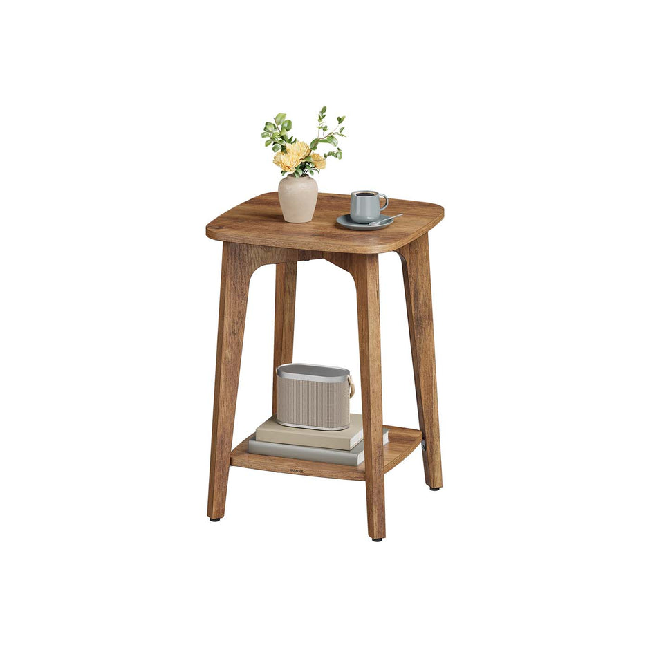 Side Table – Wood – Cloud White – Small Square Design with Lower Shelf