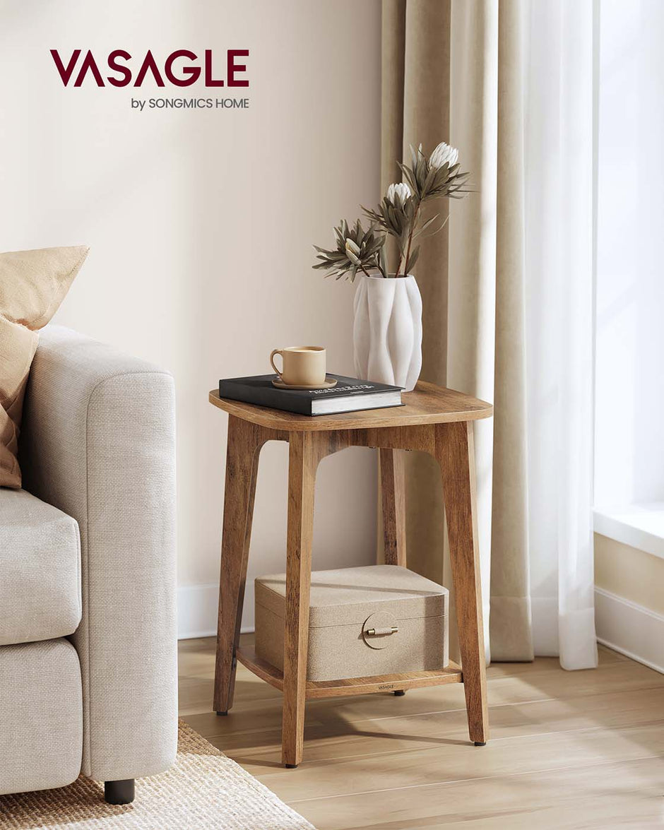 Side Table – Wood – Cloud White – Small Square Design with Lower Shelf