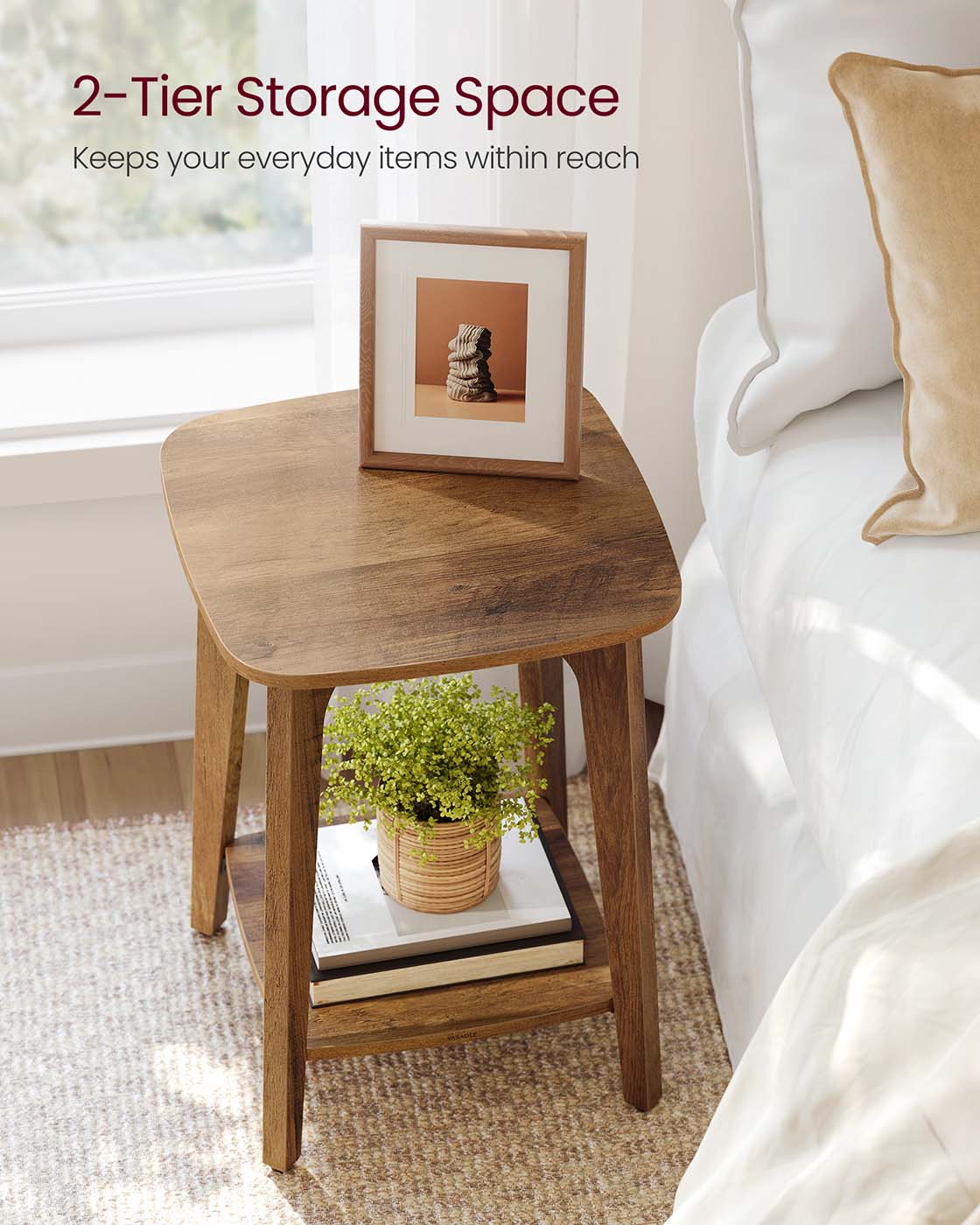 Side Table – Wood – Cloud White – Small Square Design with Lower Shelf