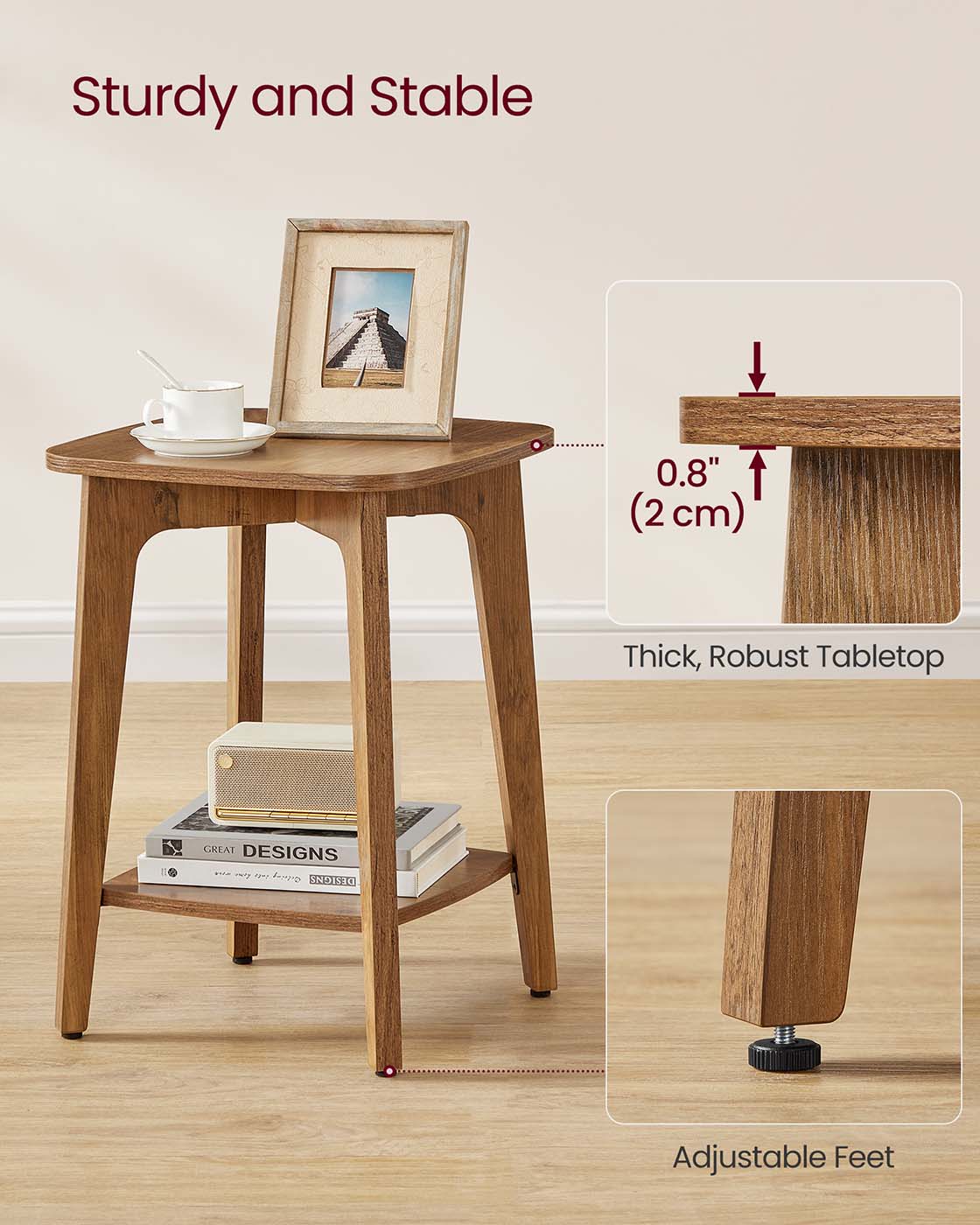 Side Table – Wood – Cloud White – Small Square Design with Lower Shelf
