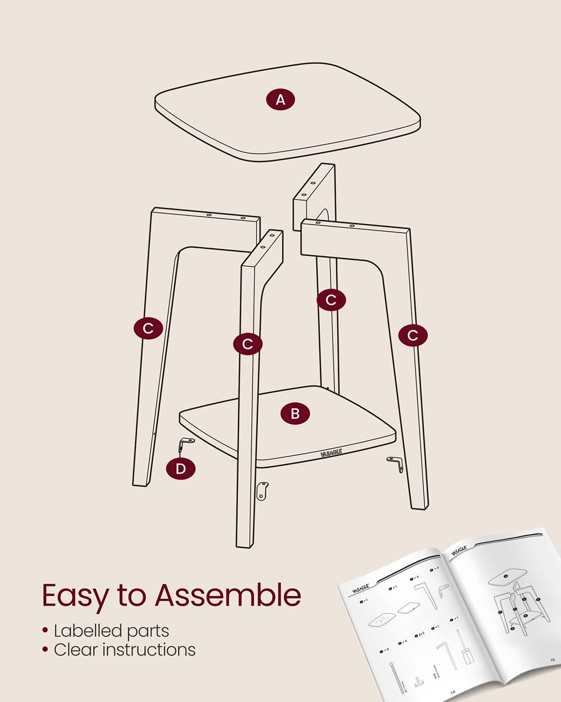 Side Table – Wood – Cloud White – Small Square Design with Lower Shelf