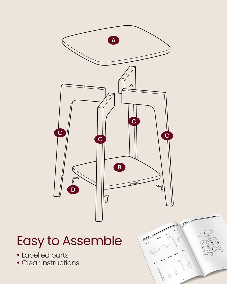 Side Table – Wood – Cloud White – Small Square Design with Lower Shelf