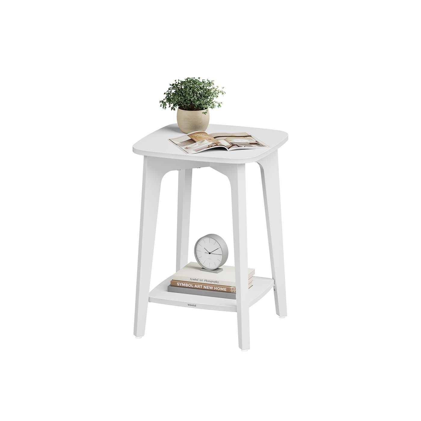 Side Table – Wood – Cloud White – Small Square Design with Lower Shelf