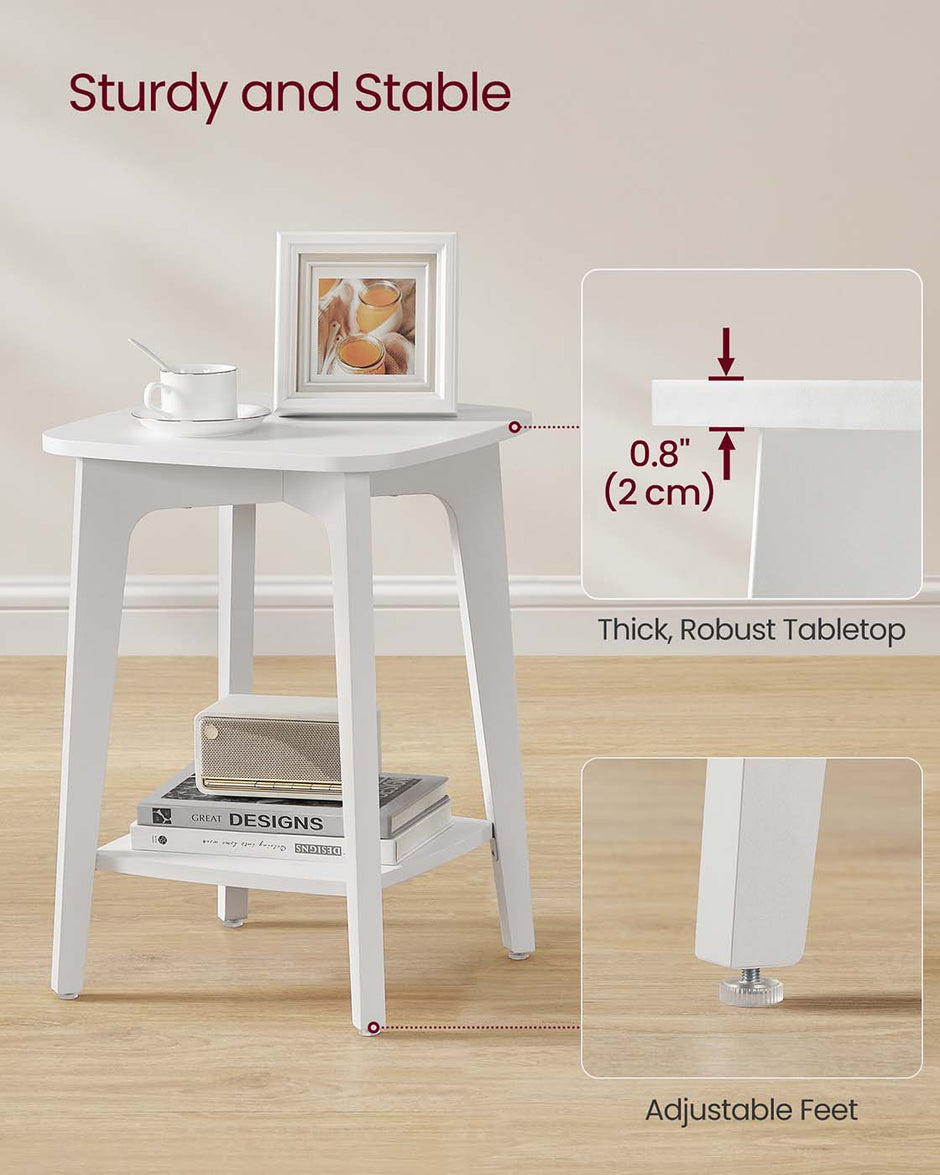 Side Table – Wood – Cloud White – Small Square Design with Lower Shelf
