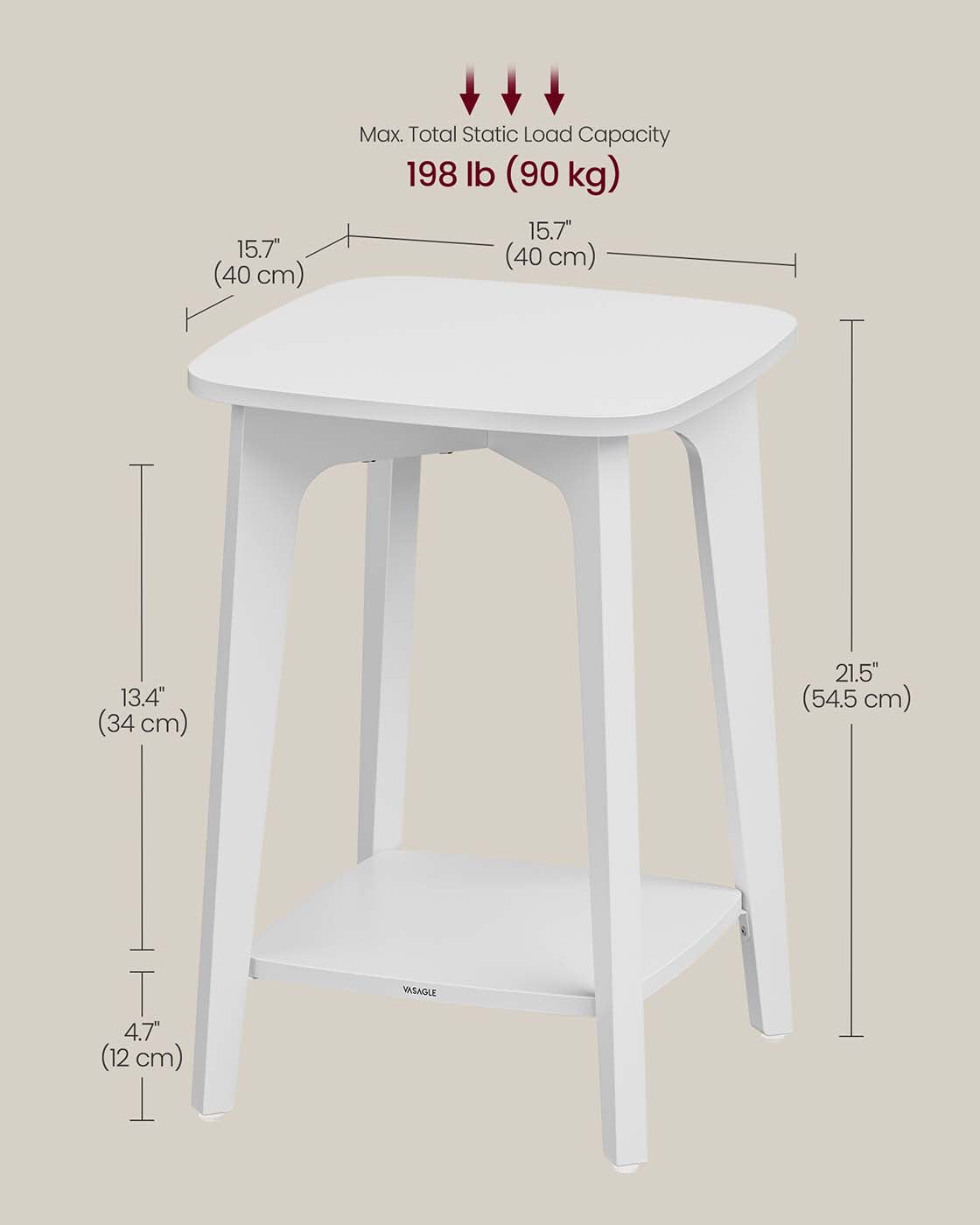 Side Table – Wood – Cloud White – Small Square Design with Lower Shelf