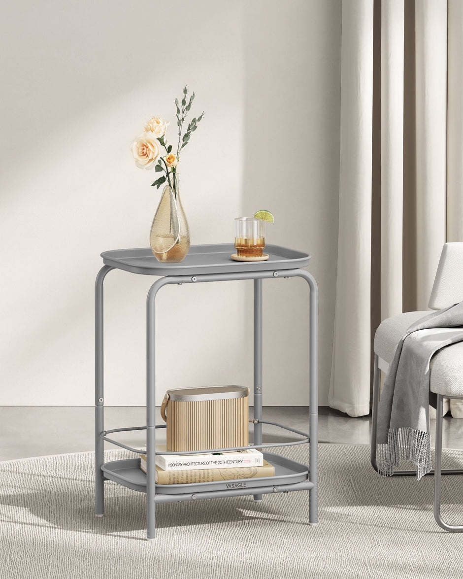 2-Tier Metal Side Table – Metal – Dove Grey – Tray Surface for Versatile Use