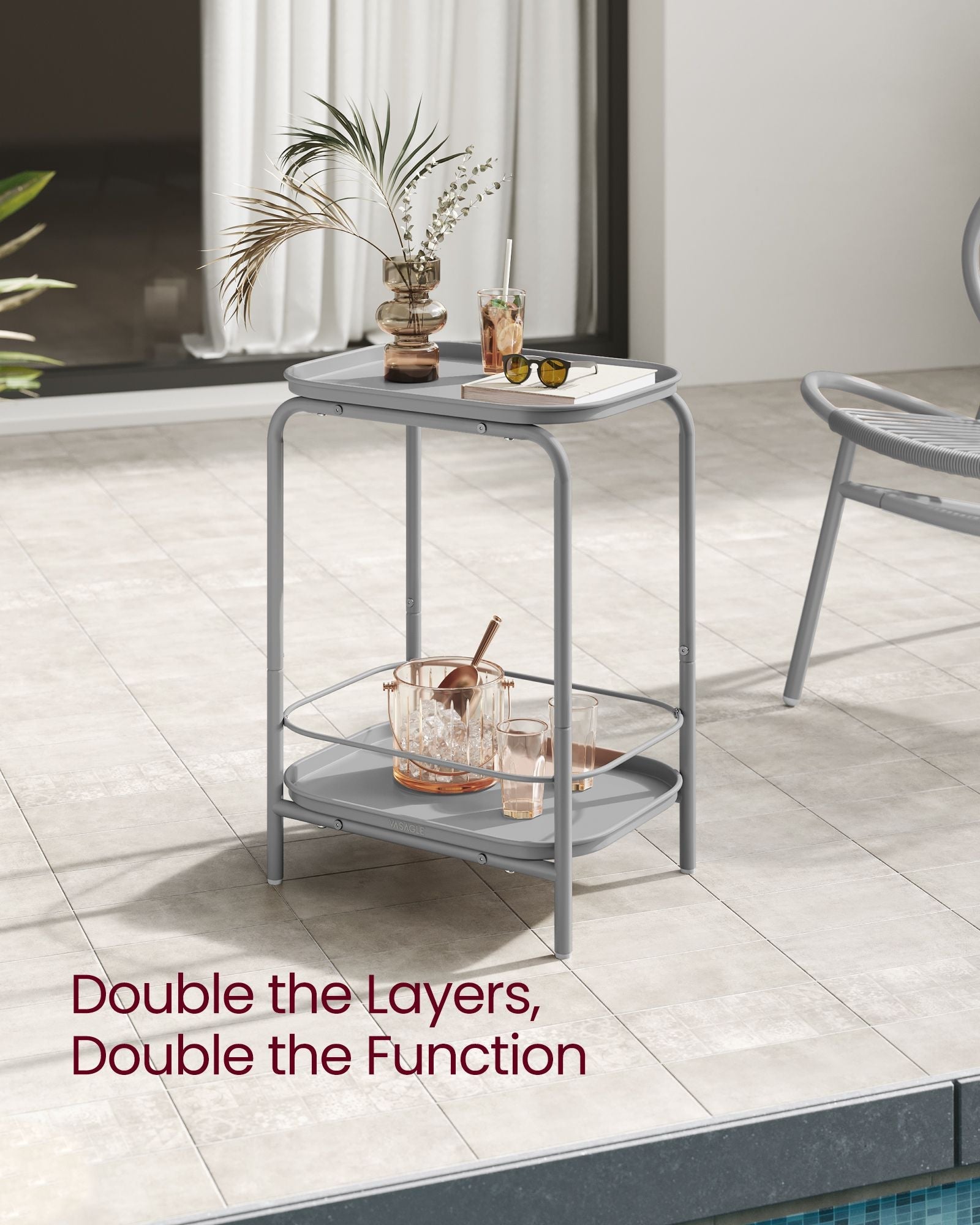 2-Tier Metal Side Table – Metal – Dove Grey – Tray Surface for Versatile Use