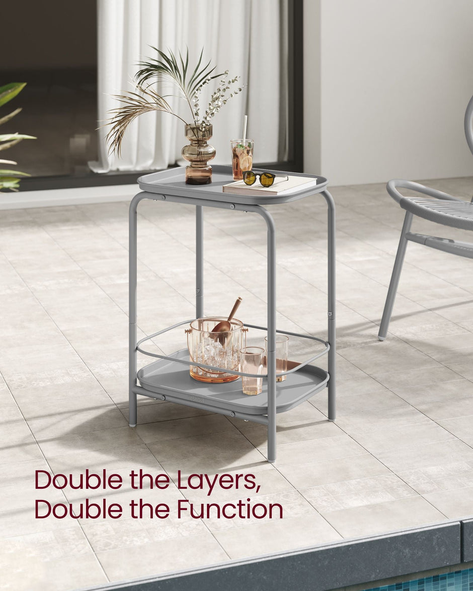 2-Tier Metal Side Table – Metal – Dove Grey – Tray Surface for Versatile Use